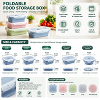 Ensemble de boîtes à lunch pliables en silicone de qualité alimentaire, compatibles micro-ondes, étanches, réutilisables, pour la préparation des repas, sans BPA, personnalisables