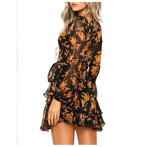Vestidos Mini de Primavera para Mujer, Casuales, de Manga Larga, con Estampado Floral, Cuello en V, Estilo Bohemio, para Fiesta en la Playa, Vestido Largo para Mujer - Product Image 2