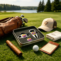 Cutter à cigares 5-en-1 en plastique fin et économique, gravable ou camouflage, avec toutes les fonctions de coupe, étui avec logo et marqueur de balle de golf en acier inoxydable