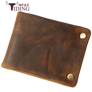 Portefeuille à deux volets en cuir Crazy Horse pour homme, fin, en cuir véritable, marron foncé 4037 - Product Image 1