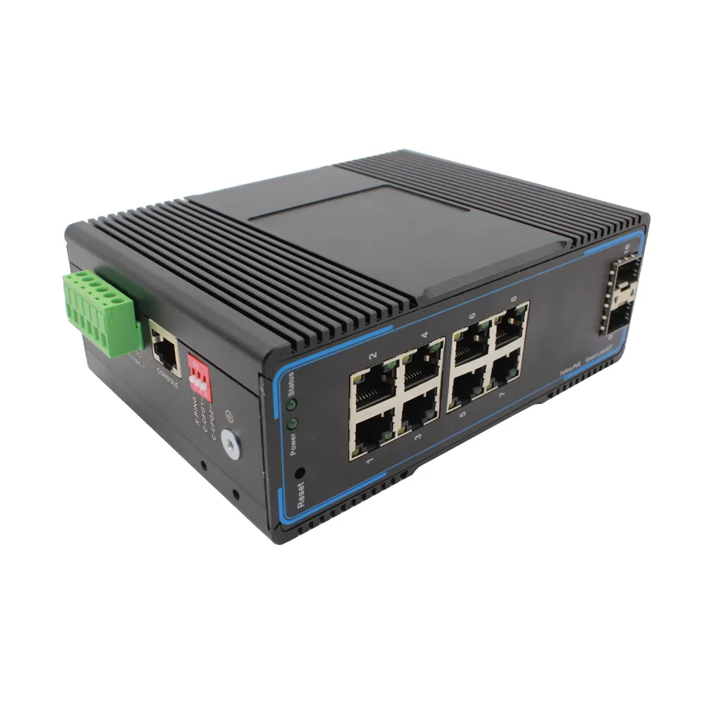 Managed Industrial Grade SFP Ethernet Switch Gigabit 2 SFP 8 RJ45 Industrial VLAN ERPS SNMP SFP Switches