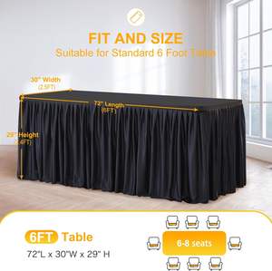 ผ้าปูโต๊ะสีดำสำหรับ6FT ทรงสี่เหลี่ยมผืนผ้าผ้าปูโต๊ะแบบป้องกันรอยยับพร้อมกระโปรงจีบ - Product Image 3