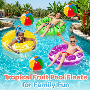 Paquete de 6 Flotadores de Piscina de Verano, <span class=keywords><strong>3</strong></span> Anillos Inflables con Forma de Fruta, <span class=keywords><strong>3</strong></span> Pelotas de Playa Arcoíris, Juguetes Acuáticos para Niños y Adultos - Product Image 4