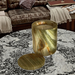 Portacandele in Marmo Verde Onice BZY, Artigianale, Ricaricabile, Autoportante, Multi-Stampa, con Coperchio, Decorazione per la Casa - Product Image 2