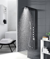 Hfyyl5518 Q5 — panneau de douche LED salle de bain, multifonction, montage mural en acier inoxydable 304, eau chaude et froide, noir mat