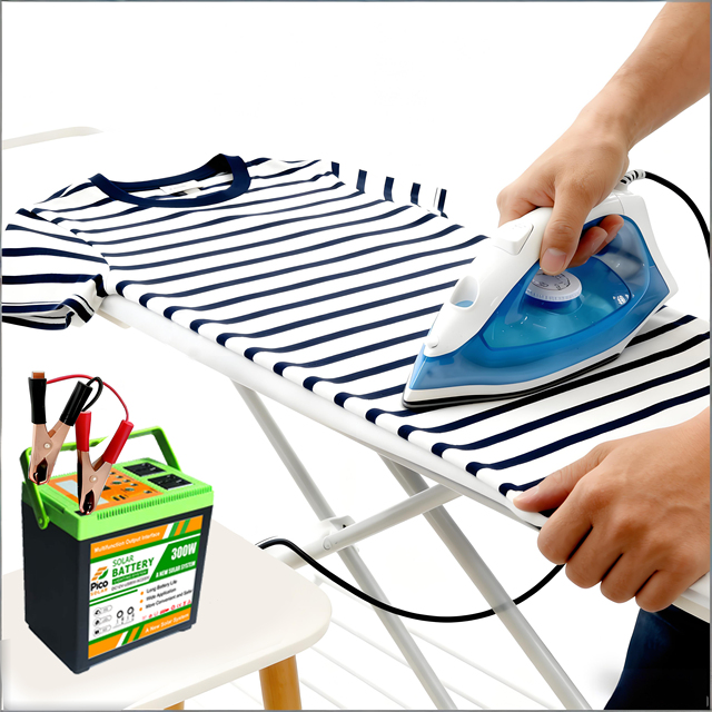 PINE 12V DC Solar Dry Iron 130W 384Wh Battery Operated Clothes Iron Temp Control Overheat Protection Off-Grid Camping Travel