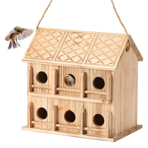 Nichoir rectangulaire en bois massif à 2 étages pour petits oiseaux, à suspendre en extérieur, boîte de nidification multifonctionnelle - Product Image 5