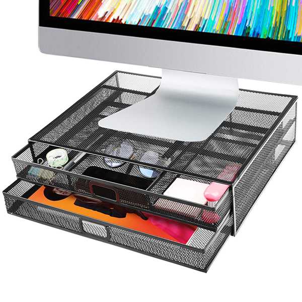 Mesh Monitor Riser Stand Laptop Computer Display Desk Organizer With 2 Drawers Imac Stand/metal Mesh Monitor Riser Desktop Stand