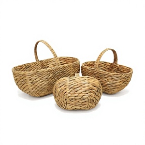 High Quality Woven Gift Basket <b>Hamper</b> Natural Water Hyacinth Arched Handle <b>Set</b> of 3 Eco-Friendly Outdoor Picnic Organizer - Product Image 3