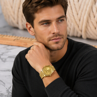 Montre sport unisexe à motif dents de chien, quartz analogique, calendrier, bracelet en acier inoxydable, montre-bracelet décontractée pour affaires, coffret cadeau