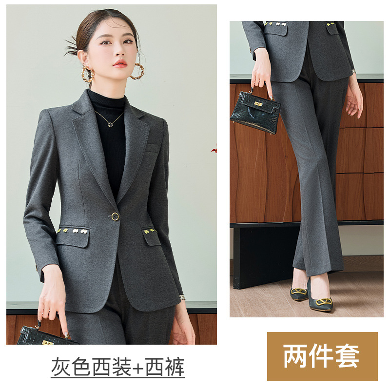 Gray suit with flared trousers