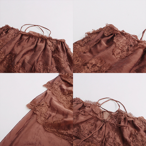 Abito lungo romantico rosso-marrone in pizzo a strati da donna, <span class=keywords><strong>con</strong></span> <span class=keywords><strong>spalline</strong></span> sottili e schiena incrociata, fluido, per serate di gala, feste e invitati a matrimoni - Vendita all'ingrosso - Product Image 3