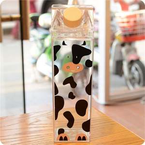Fashionable Personalized 500Ml 1000Ml Cute for <b>Kids</b> Clear Leak Proof <b>Milk</b> <b>Carton</b> Water Bottle With Lid - Product Image 2