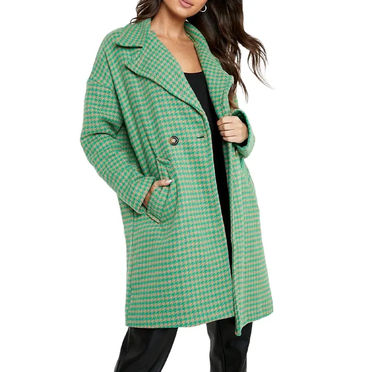 Toptan moda yeni varış zarif casual uzun bayan ceket özelleştirilmiş renk yeşil uzun kollu yün sıcak kadın ceket