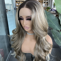 Perruques longues brunes ombrées pour femmes, ondulées du côté du visage, en cheveux synthétiques Futura 13x3, résistantes à la chaleur, avec frange rideau
