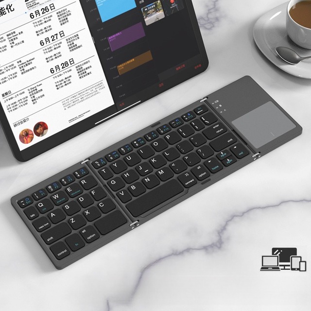New Tri-Fold Scissor Wireless BT Keyboard Touchpad Rechargeable Ultra Thin iPad Laptop Ultra Portable Ergonomic Design Travel