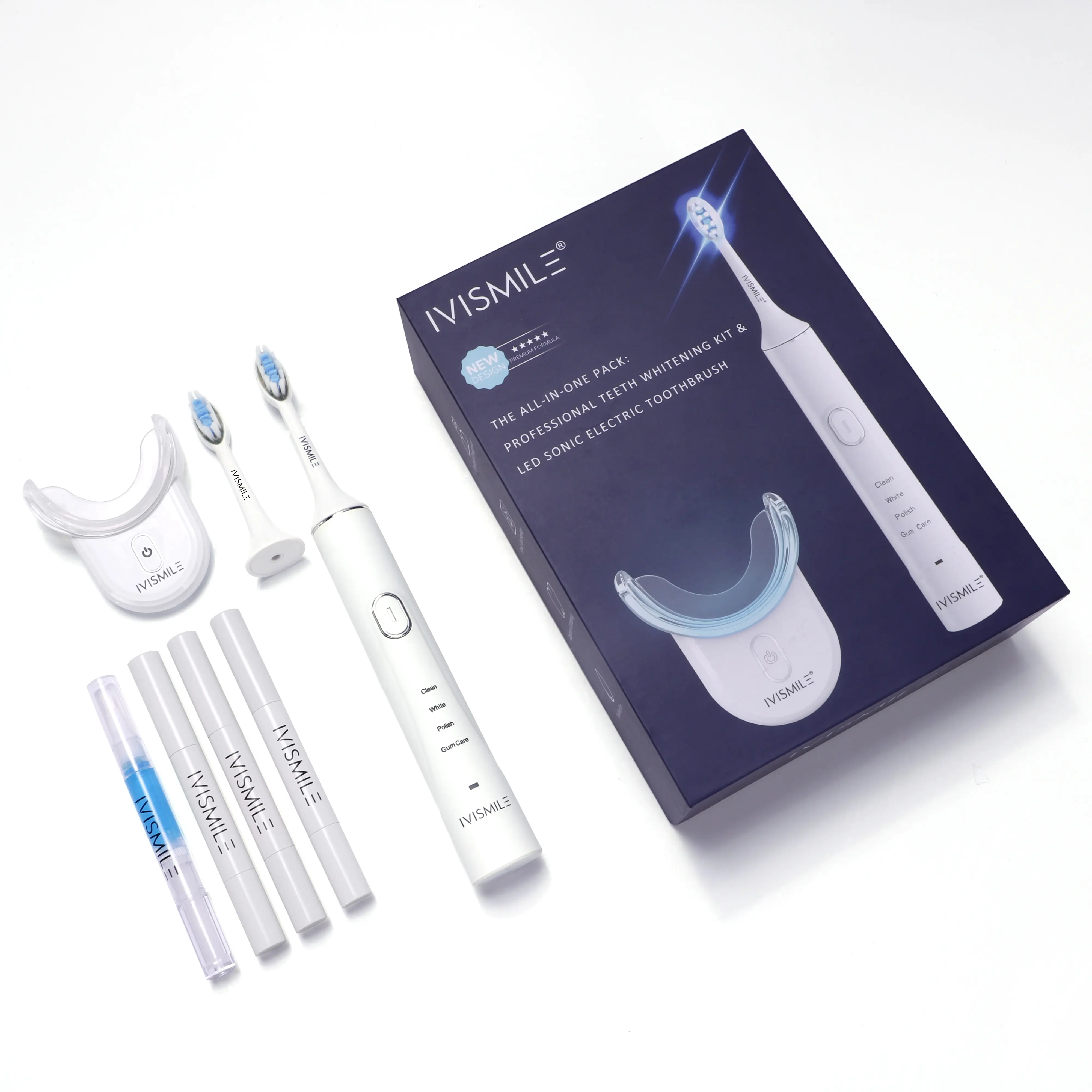 IVISMILE 펜 빛 전기 칫솔 + 무선 희게 LED 램프, 과산화물 치아 미백 젤 가정용 시스템