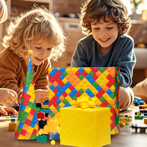 Bright Color <b>Building</b> Brick Decorative Wrapping Paper Roll For Children <b>Block</b> Party Holiday Toy Gift Packing Supply - Product Image 2