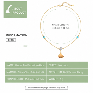 Minimalist Alloy Pendant Necklace With Cubic Zirconia And Turquoise Beads <b>Gold</b> Silver Plated For Everyday Wearing - Product Image 4