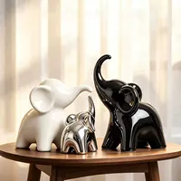 Ensemble de figurines décoratives en céramique style nordique, éléphant abstrait noir et argenté, statue animale, luxe léger, décoration intérieure pour salon