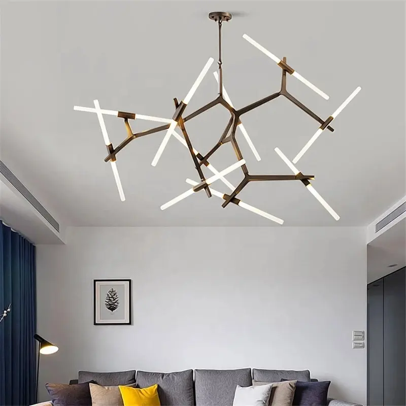 Kasık ağaç çatal İskandinav balıksırtı LED Metal avize lamba siyah altın G4 asma tavan ışığı yemek odası yatak odası için