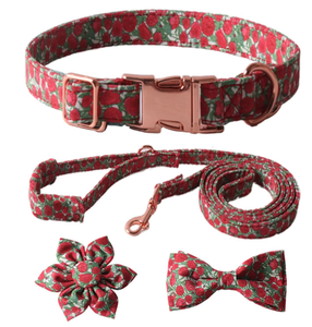 Collar de perro de niña con hebilla de metal de tela de algodón Premium con patrón floral y logotipo personalizado con flor - Product Image 4
