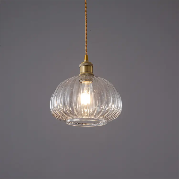 Lampe Edison Vintage en Forme de Citrouille Abat-Jour de Ferme Luminaire Lustre en Verre