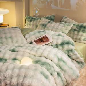 Colorful Bubble Four-piece Thickened Double-sided Warm Quilt <strong>Set</strong> with Winter Bed Sheet - Product Image 5