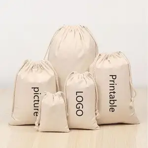 Geri dönüşüm popüler pamuk toz çanta özel logo kumaş İpli toz çanta ile Logo baskılı yeniden kullanılabilir çevre dostu boş küçük Org