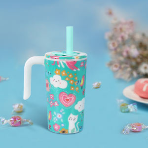 Mug miniature avec anse de 450 ml, 100 % mélamine, avec paille, anneau en silicone, anti-fuite, sans BPA, passe au lave-vaisselle, unisexe, conforme aux normes européennes - Product Image 1