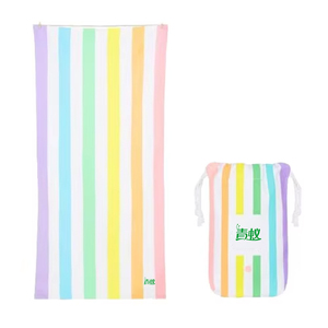 Serviettes <span class=keywords><strong>de</strong></span> plage en microfibre suédée écologiques, grande taille, séchage rapide, légères, recyclées, sans sable, à rayures, avec sac - Product Image 1