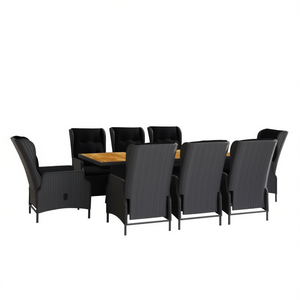 Ensemble de salle à manger d'extérieur gris foncé 8 places, table en rotin et teck, mobilier de jardin contemporain résistant aux intempéries - Product Image 1