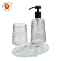 Ensemble de flacons pompe à savon en verre anti-fuite avec plateau anti-goutte, recharge facile par le haut pour l'organisation de la salle de bain et de la douche