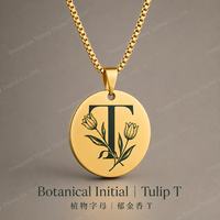 Collier avec pendentif initial botanique, médaillon personnalisé avec lettre, bijoux floraux, cadeau significatif pour hommes et femmes