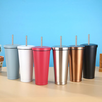 Gobelet isotherme en acier inoxydable de 500 ml et 750 ml avec paille, tasse de voyage à isolation sous vide pour café, vente en gros