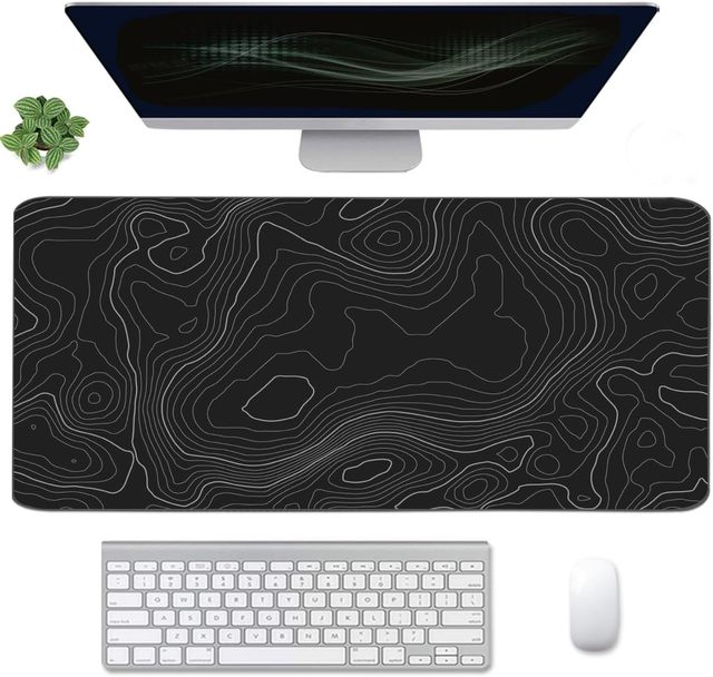 Topographic Mouse Pad, Extended Gaming (35.4x15.7 In), Desk Mat Laptop Waterproof Decor Writing Work Office Topographic Contour