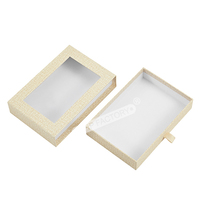 Tiroir d'emballage en papier extractible holographique avec logo personnalisé Boîte cadeau coulissante rectangulaire avec fenêtre transparente en PVC ouverte pour cils