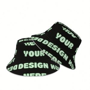 Customizable Denim Bucket Hat Wide Brim Breathable Sun Protection Cartoon <b>Leaf</b>/Plaid Pattern for Men Women's Fishing Adventures - Product Image 6