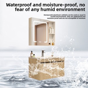 Conjunto de mueble de <span class=keywords><strong>baño</strong></span> de aluminio espacial con lavabo y encimera de cerámica integrados, lavabo con fregadero de cerámica, mueble de <span class=keywords><strong>baño</strong></span> rústico - Product Image 5