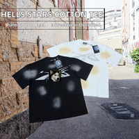 T-shirts pour hommes Hells Stars, 100% coton tissé, surdimensionnés, style streetwear, impression numérique, logo graphique sur le devant, col rond, manches courtes, 250g