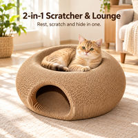 Tunnel pour chat en carton ondulé ovale, lit griffoir, nid pour chat en papier plié, meubles d'intérieur
