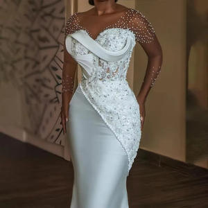 Nouvelle Collection <span class=keywords><strong>Robe</strong></span> <span class=keywords><strong>de</strong></span> Mariée Sirène Longue en Dentelle Grande Taille à Manches Longues Transparentes avec Perles <span class=keywords><strong>de</strong></span> Luxe, Ensemble Mariée <span class=keywords><strong>Africaine</strong></span> - Product Image 5