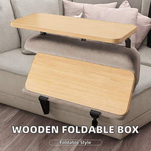 Foldable Wooden Sofa Armrest <b>Tray</b> Clip On Couch <b>Table</b> for Drinks Snacks Remote Holder - Product Image 2