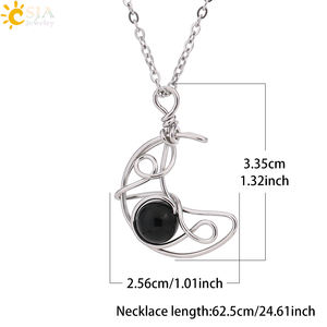 CSJA grosir buatan tangan kawat tembaga dibungkus batu alam bulat manik batu permata kristal bulan sabit kalung perhiasan wanita H170 - Product Image 5