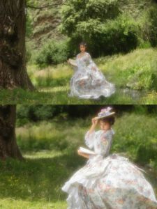 Abito Vintage Francese <span class=keywords><strong>Rococò</strong></span> con Stampa Floreale di Rose e Pizzo Trasparente, Acquisto di Gruppo - Product Image 2