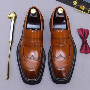 Mocasines de Cuero de Diseño de Alta Calidad para Hombre, con Punta Cuadrada, Ligeros, Transpirables, Antideslizantes, con Plataforma y Cordones, para Fiestas - Product Image 1