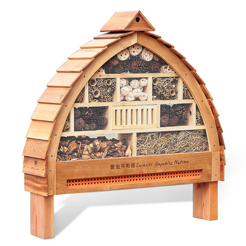 Hôtel de luxe XXL à insectes, 101x23x109 cm en forme d'arche-Deux sections en bois naturel Hôtel Bee Bug House/Hotel (Classic)/