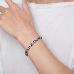 Heart Shape Turquoise <b>Copper</b> Alloy <b>Bracelet</b> Antique Plated Vintage Chain Link Unisex Jewelry Gift - Product Image 5