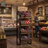 4-Tier metalen en houten displaystandaard, lange vloerstaande kruidenier met verstelbaar, zwaar retailrek voor thuis, keuken