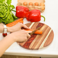 Planche à découper ronde en bois d'acacia et résine époxy pour charcuterie, 9,8 pouces